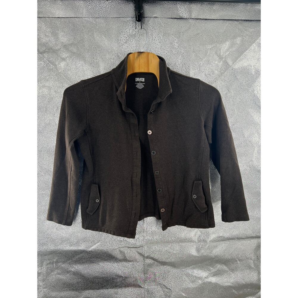 Duluth Trading co women's brown button front jacket cardigan type shirt sz L